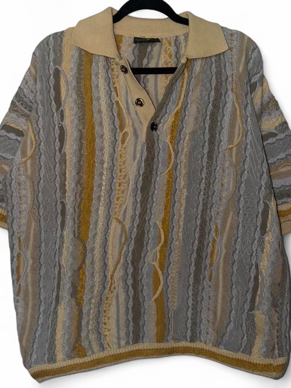 vintage 90s Bergati striped 3D Coogi-style polo shirt size large